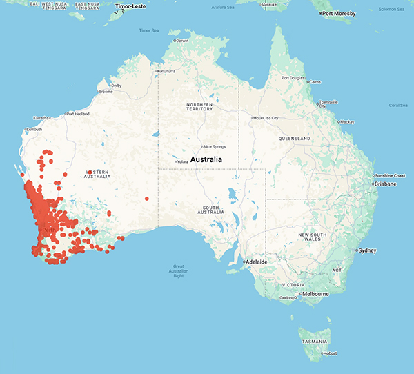collecting locality map for 'Crawford, A. and Crawford, A.D.'