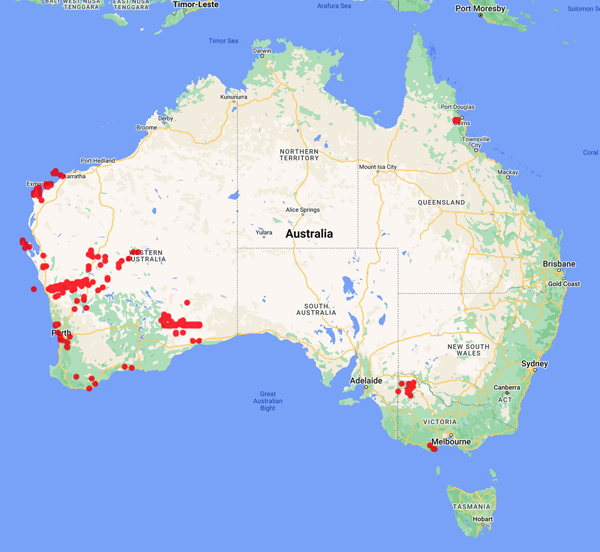 collecting locality Aust map for 'Goodall, D.W.'