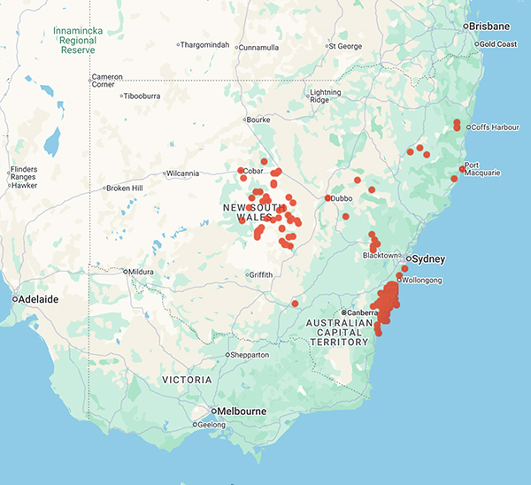 collecting locality map for 'Hadley, V.H.'