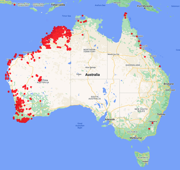 collecting locality map for 'Kenneally, K.F.'