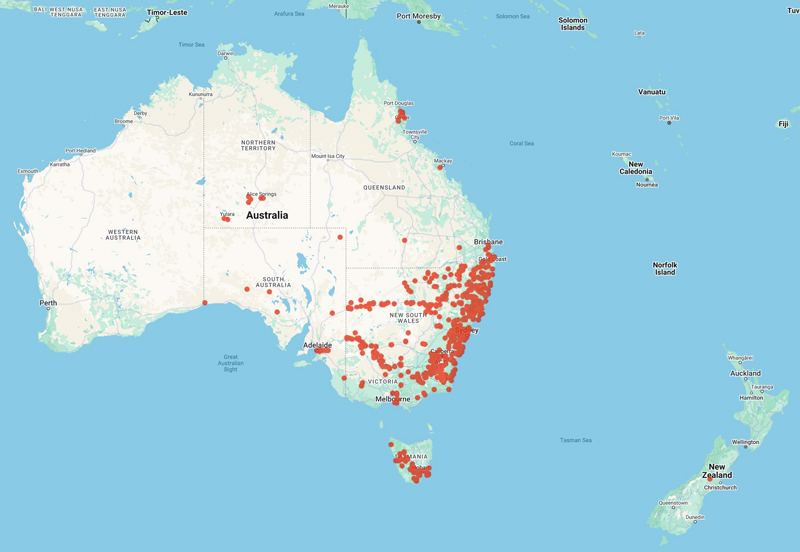 collecting locality map for 'Vickery, J.W.'